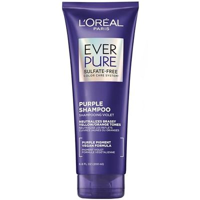 LOreal Paris Sulfate Free Brass Toning Purple Shampoo for Blonde, Bleached, Silver, or Brown Highlighted Hair, EverPure, 6.8 Fl Oz (Packaging May Vary)