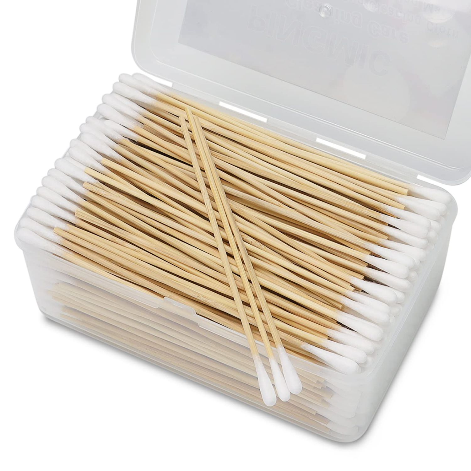 500PCS 6&quot; Cotton Swabs in Storage Box - Long Cotton Swab with Bamboo Handle - Lint Free Cotton Swabs with Wooden Sticks - Highly Absorbent Cotton Tipped Applicators for Makeup, Gun Cleaning, Pet Care