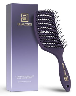 BEAUXSOI Vented Detangling Brush for Wet or Dry, Thick, Coily, and Curly Hair | Curved Vent Brush for Blow Drying