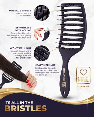 BEAUXSOI Vented Detangling Brush for Wet or Dry, Thick, Coily, and Curly Hair | Curved Vent Brush for Blow Drying
