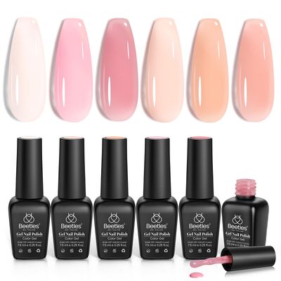 Beetles Jelly Gel Nail Polish Set, 6 Colors Ballet Dress Milky White Sheer Pink Nude Transparent Soak Off Uv Diy Manicure Kit Gel Nail Polish Valentine&#39;s Day Gifts for Women