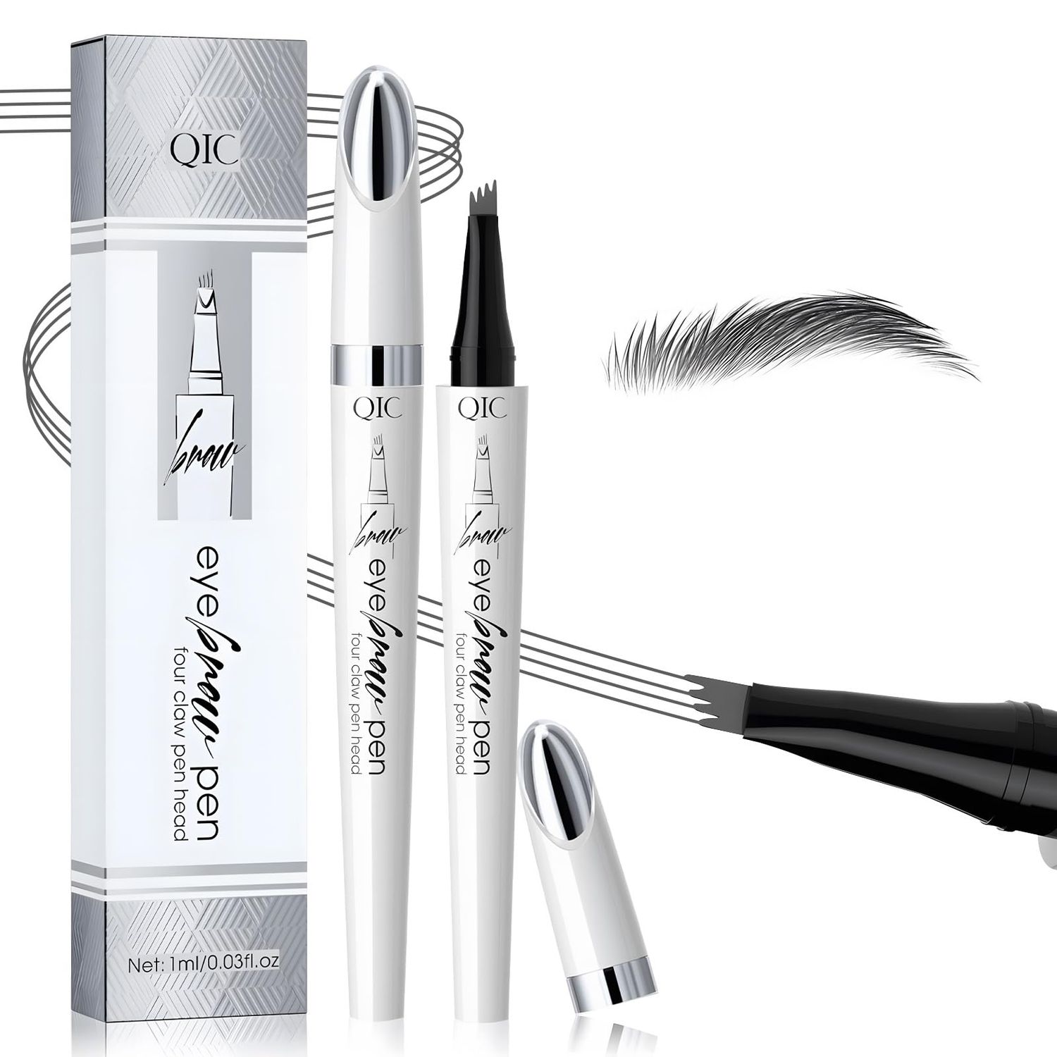 Magic Eyebrow Pencil, 2024 New 3D Microblading Waterproof Eyebrow Pencil, Natural Makeup Fine Stroke Magic Eyebrow Pencil with 4 Micro-Fork Tip for Women (Gray)