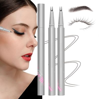2024 New 2 Tip Eyelash Pen Eye Liner Liquid Eyeliner, 3D Waterproof Double Tip Lower Eyelash Pencil, Dual Pronged Bottom Eyelashes Pen Waterproof Liquid Eyeliner for Natural Eye Makeup (Fog Black)