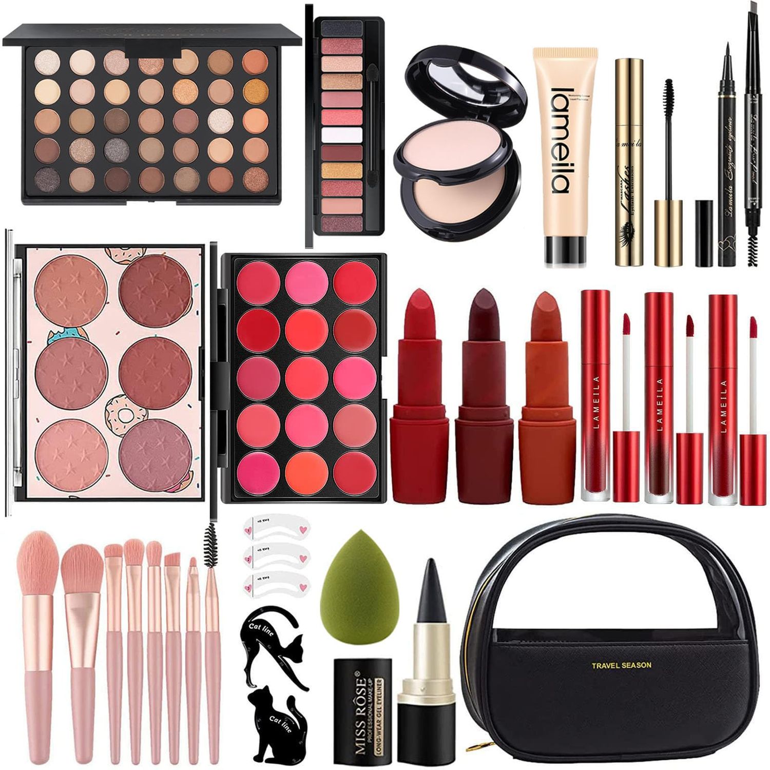 MISS ROSE M All In One Full Makeup Kit,Multipurpose Women&#39;s Makeup Sets,Beginners and Professionals Alike,Easy to Carry (Black)