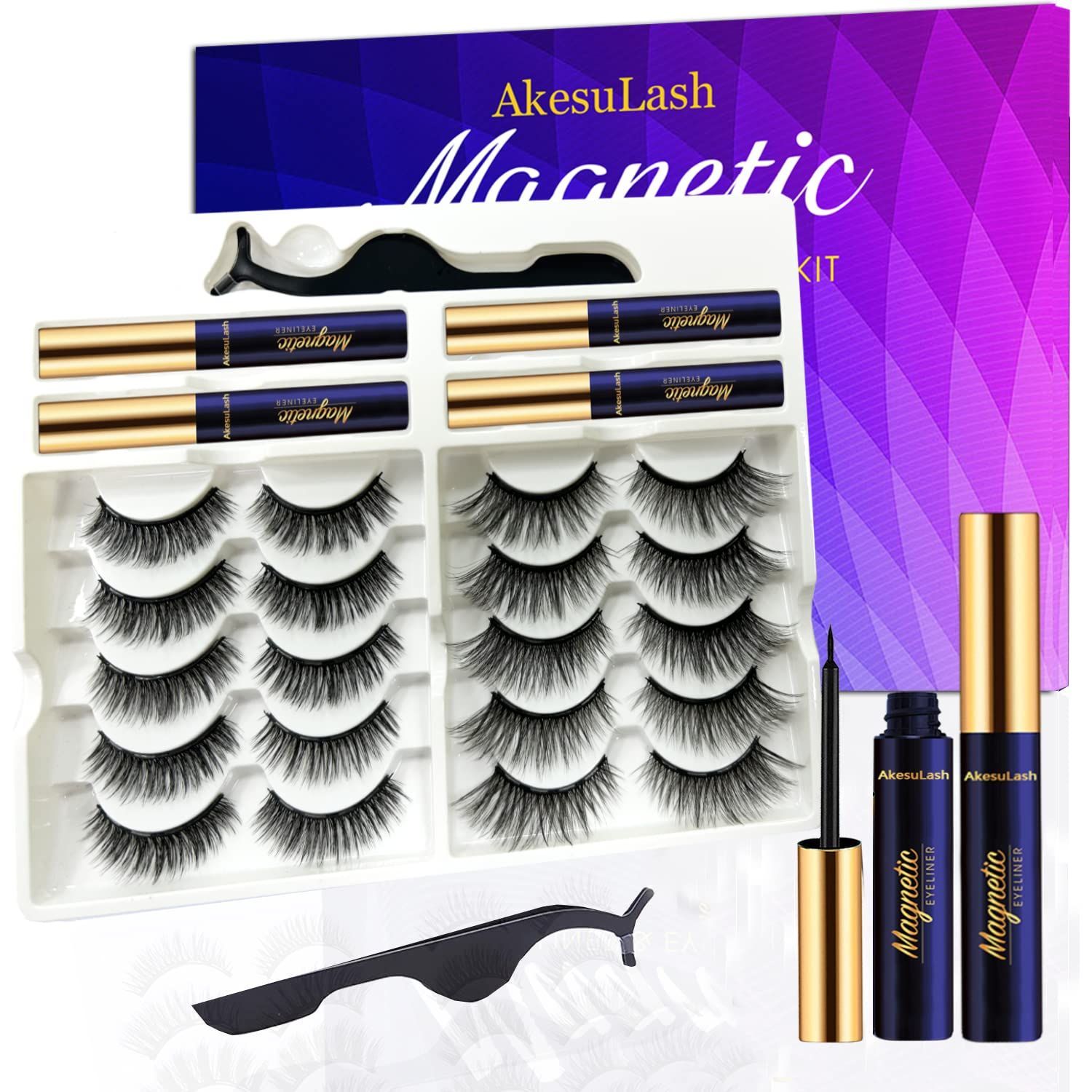 AkesuLash Magnetic Eyelashes Magnetic Lashes Natural Looking with Applicator - 4 Tubes of Magnetic Eyeliner with Magnet False Lashes, Updated Strongest,Reusable, Cruelty-Free Easy to Apply 10 Pairs