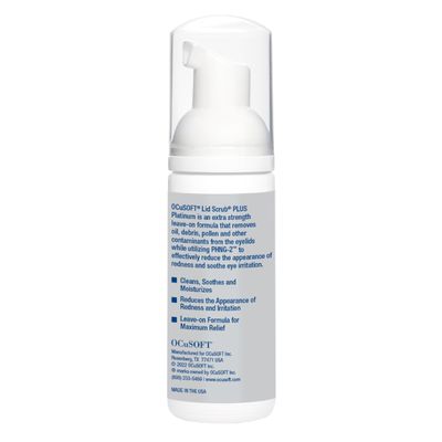 OCuSOFT Lid Scrub PLUS Platinum Extra Strength Foaming Eyelid Cleanser - Leave-On Eyelid &amp; Eyelash Cleanser with Phytosphingosine to Remove Oil, Dirt &amp; Makeup -1.68 fl oz