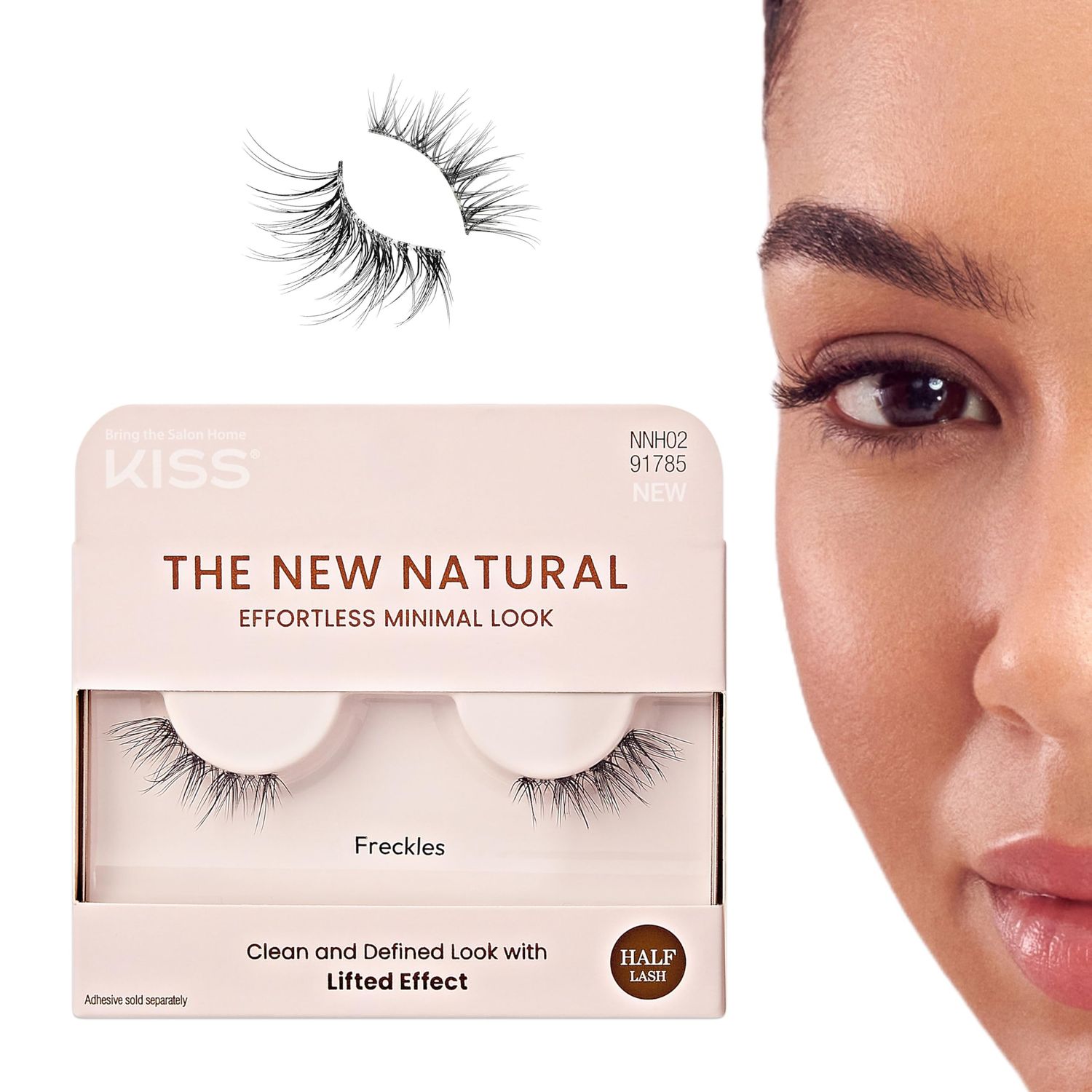 KISS The New Natural, False Eyelashes, &#39;Freckles&#39;, 12 mm, Includes 1 pair of lash, Contact Lens Friendly, Easy to Apply, Reusable Strip Lashes