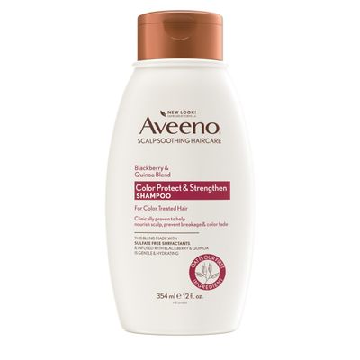 Aveeno Blackberry Quinoa Protein Blend Sulfate-Free Shampoo for Color-Treated Hair Protection, Daily Strengthening &amp; Moisturizing Shampoo, Paraben &amp; Dye-Free, 12 Fl Oz (Packaging may vary)