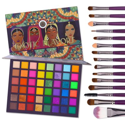 UCANBE EXOTIC FLAVORS Eyeshadow Palette  15 PCS Eye Brushes Makeup Set 48 Colors Neon Shimmer Matte Glitter Eye Shadow Po.