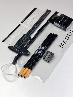 MADLUVV Brow Mapping Kit for Professional Brow Artists to Create the Perfect Brow Eyebrow Stencils, Mapping Pencils with Sharpener, Pre-Inked Mapping String, and Madluvv Eyebrow Caliper