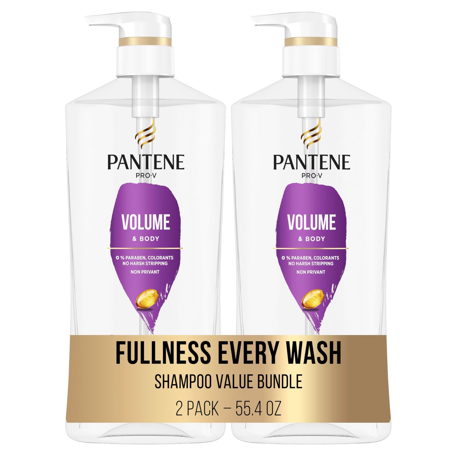 Pantene Shampoo Twin Pack with Hair Treatment, Volumizing Shampoo for Volume &amp; Body, Safe for Color-Treated Fine Hair, 27.7 Fl Oz Each, 2-Pack  Miracle Rescue Shot (0.5 Oz)