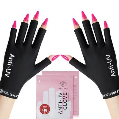 modelones UV Gloves for Nails, Professional UPF99 UV Protection Gloves for Gel Manicures, Fingerless UV Light Gloves for Gel Nails, Anti UV Gloves for Gel Nail Lamp, Protect Your Skin from UV Harm