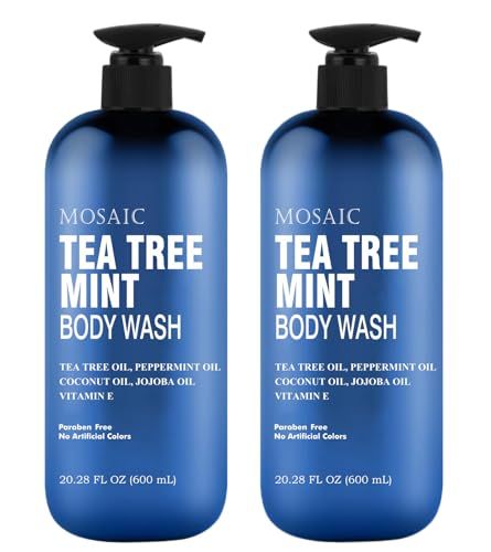 Tea Tree Body Wash with Mint &amp; Shower Gel with Vitamin E for Jock Itch, Eczema, Ringworm, Body Odor, Body Wash Women &amp; Men with Added Body Oils,LARGE 20.2 FL Oz Bottle (Tea Tree Mint, Pack of 2)