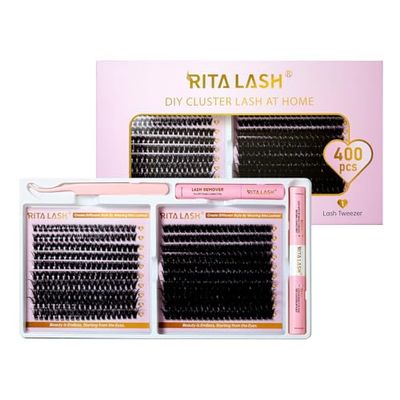RITALASH 60D100D Cluster lash kit Mixed Length D Curl Cluster False Eyelashes with LashBond &amp; Seal &amp; Remover &amp; Tweezers, 1 Box DlY EyelashExtension Kit, Summer Makeup
