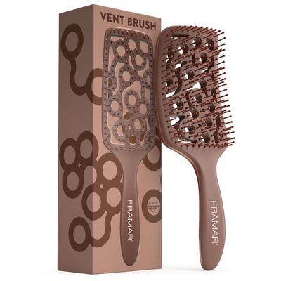 FRAMAR Chocolate Vented Hair Brush - Paddle Curved Hair Brush For Blow Drying, Wet Paddle Brush for Women Blow Drying