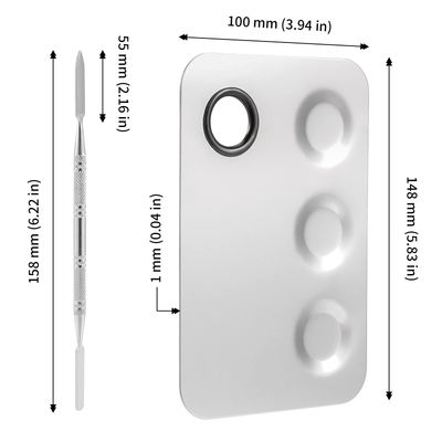 JAPCHET 8 PCS Mixing Makeup Palette, 3-Well Makeup Palette Mixer Tray, Stainless Steel Cosmetic Palette with 8 PCS Spatula Tool, Multipurpose Makeup Applicators for Nail-Art, Cosmetic, Pigment