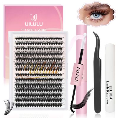Uilulu Lash Clusters kit 9-16mm DIY Lash Extension Kit 280 30D 40D D Curl Lash Clusters 0.07D Natural Individual Lashes Clusters False Eyelashes Wispy Eye Lash Kits Extensions Kit Fake Lashes