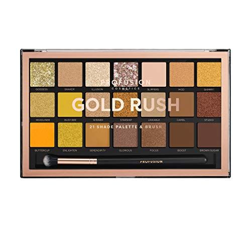 Profusion Cosmetics 21 Shades Gold Rush Eyeshadow Palette and Pro Series Brush for Flawless Eye Look, Get Attractive and Stunning Eye Look with Premium Makeup Kit