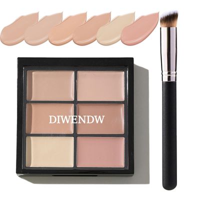 6 Colors Correcting Concealer Palette,Colors Corrector Palette,Moisturizing Full Coverage Liquid Foundation Cream Contour Makeup Palette with Brush