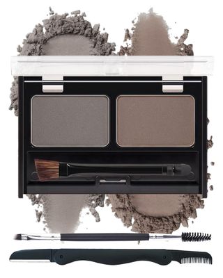 Eyebrow Powder Kit-Waterproof Long Lasting Two Colors Brow Powder Tinted Palette,TaupeBrown Brow Filler Defined&amp;Sculpt Natural Eyebrow Contour Makeup for Sparse Brow with Brow Brush &amp;Razor-02