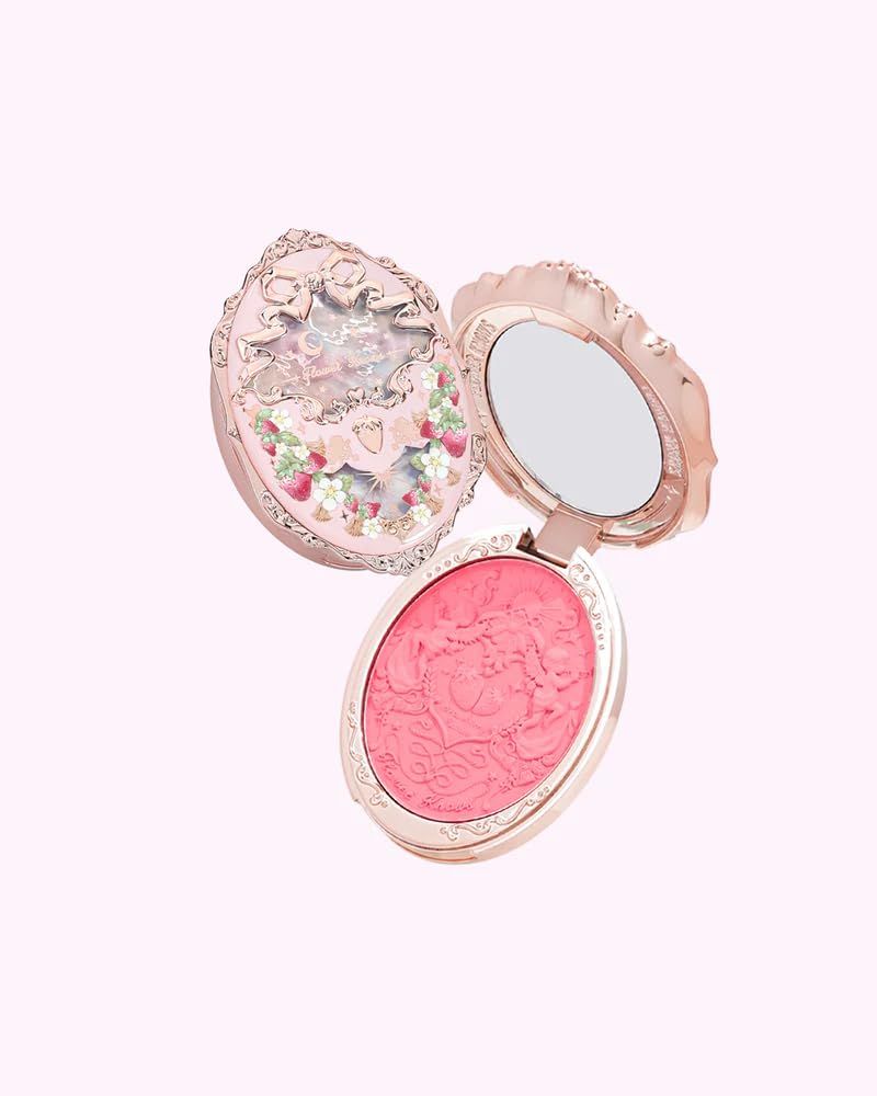 Flower Knows Violet Strawberry Rococo Embossed Blush,Pink Matte Finish,Buildable &amp; Blendable Makeup Blush for cheeks,Soft &amp; Long-lasting for Girls &amp; Women(G01 Romantic Blossom,4.6g)