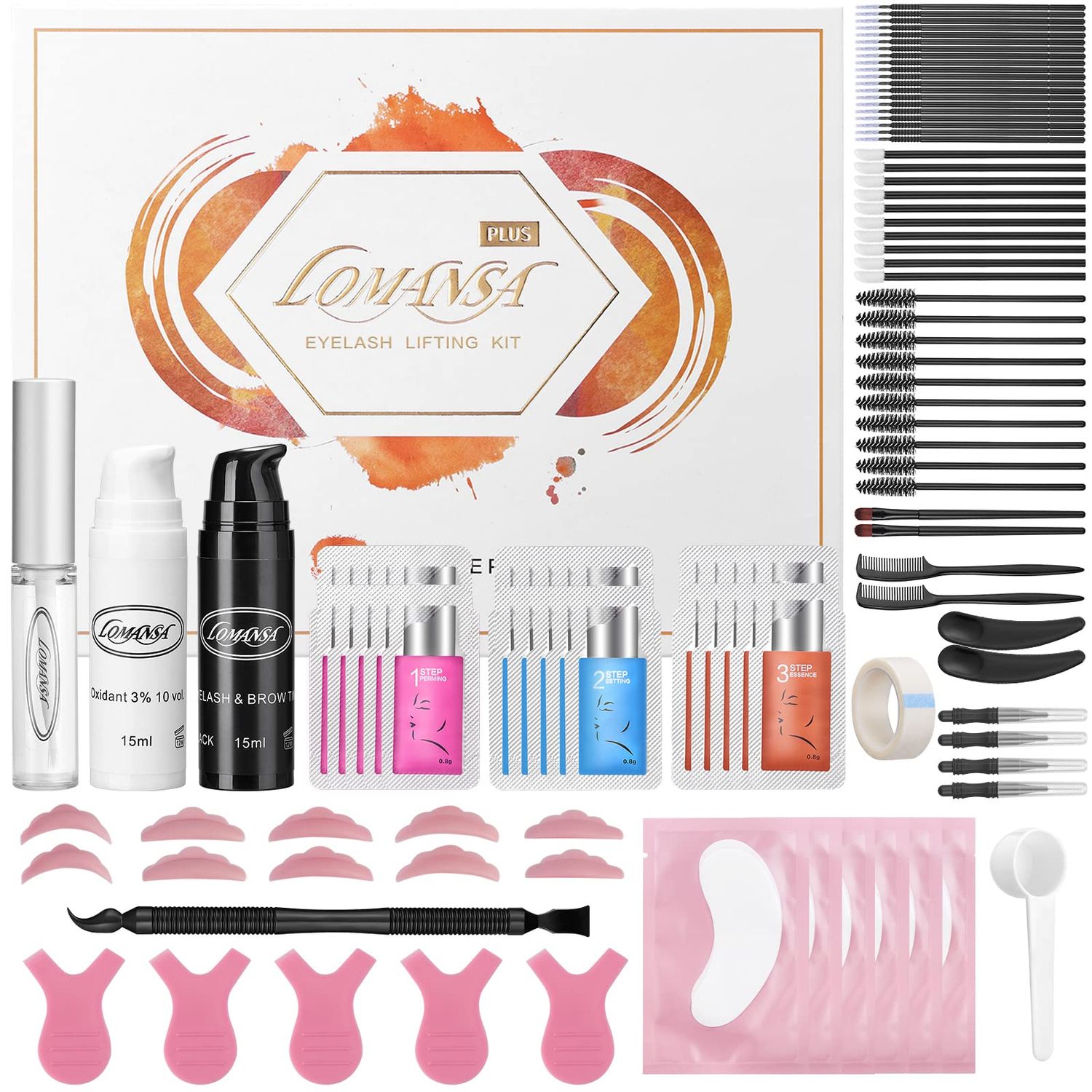 Lomansa Lash Lift and Black Kit, Instant Fuller Eyelash Lift Brow Lamination Kit with Black Colors, Fast Quick Lifting and Voluminous Coloring, Achieve Salon-Quality Results