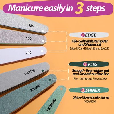 Teenitor Nail File Nail Buffer, 6 pcs Nail Files and Buffers for Natural Nails, Emery Boards for Nails, Nail Buffer and Shine Kit Nail Filer, Nail Buffer Block 100180 Grit Nail Files Fingernail Files