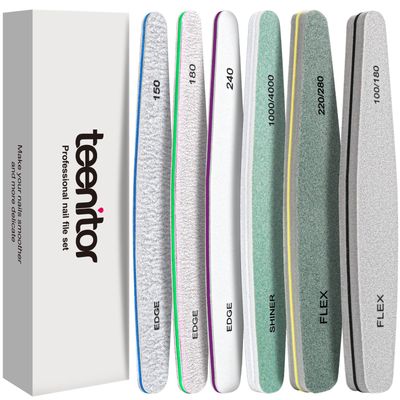 Teenitor Nail File Nail Buffer, 6 pcs Nail Files and Buffers for Natural Nails, Emery Boards for Nails, Nail Buffer and Shine Kit Nail Filer, Nail Buffer Block 100180 Grit Nail Files Fingernail Files