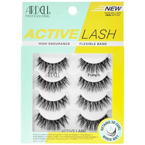 Ardell Active Lash - Pumpn, False Eyelashes, Cat Eye Lashes Wispy, Water-Resistant, Lightweight, 4 pairs, 1-Pack