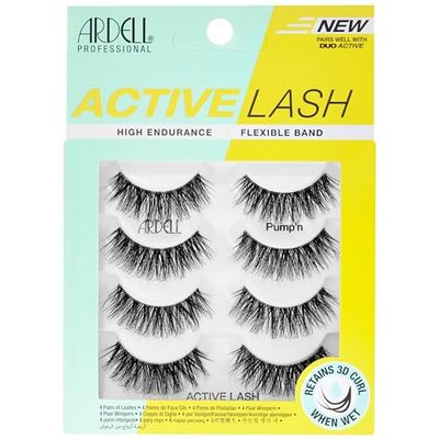 Ardell Active Lash - Pumpn, False Eyelashes, Cat Eye Lashes Wispy, Water-Resistant, Lightweight, 4 pairs, 1-Pack