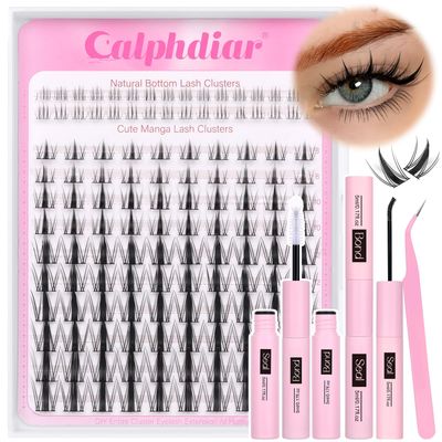 Fairy Lash Clusters Kit 8-16mm Manga Eyelash Clusters with 5-6mm Bottom Lashes C Curl Lash Extension Kit Spiky Anime Individual Lashes DIY Cluster Eyelash Extensions Kit Natural Thin Band Lash Kit