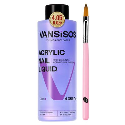 Professional Acrylic Nail Liquid for Nail 4fl.oz Acrylic Liquid with Nail Brush for Beginners at Home DIY Nail Salon Use Non-Yellowing MMA-Free