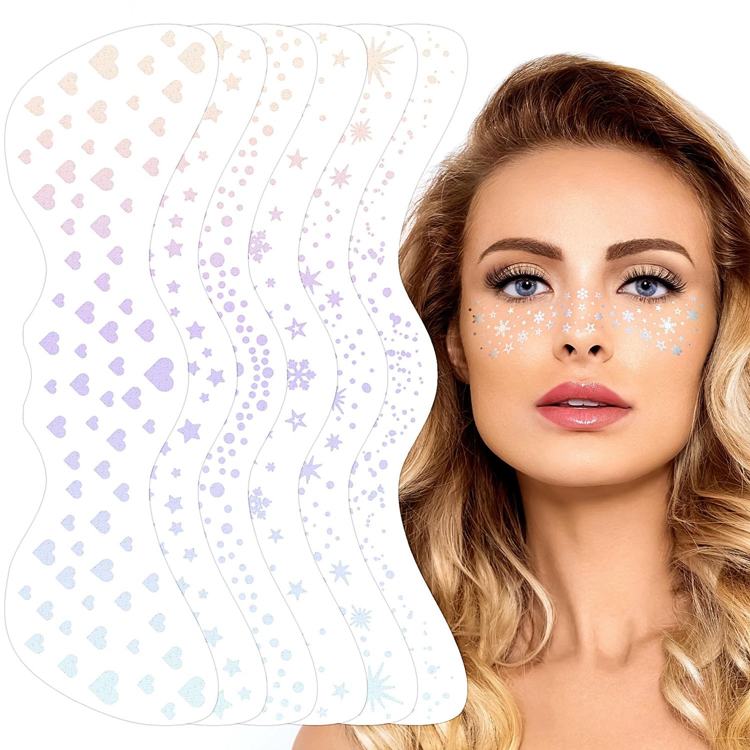 Silver Glitter Freckles Face Tattoo, Glow Up Makeup Patches - Face Glitter Speckles Patches - Cute Glitter Makeup Accessories for Women - Cosmetic Glitter for Face - 6 Sheets