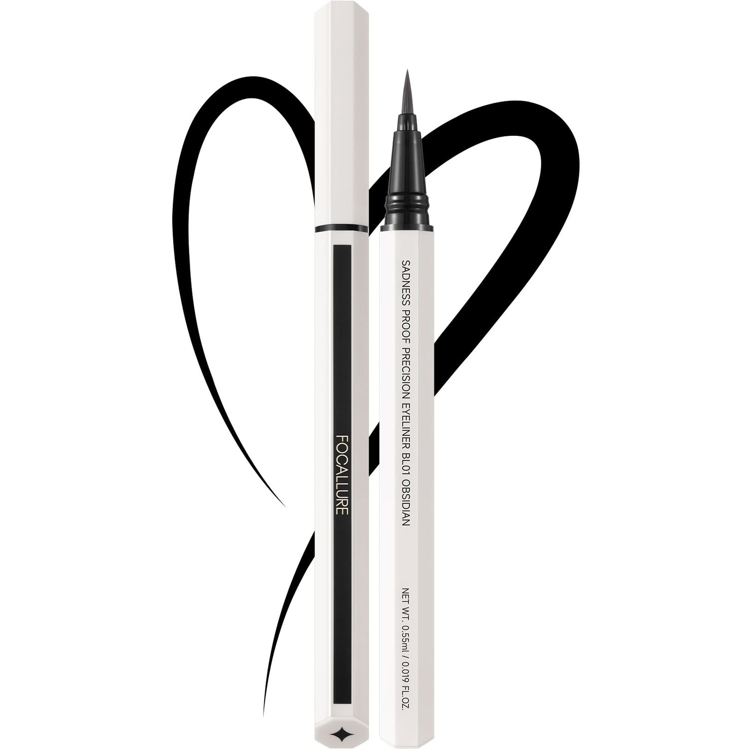 FOCALLURE Sadness Proof Precision Eyeliner,Sweatproof Eyeliner Pencil,Quick Drying,Smudge-proof,Long Lasting,Won&#39;t Slip Octagonal Grip,Ultra Fine Brush,BL01 OBSIDIAN