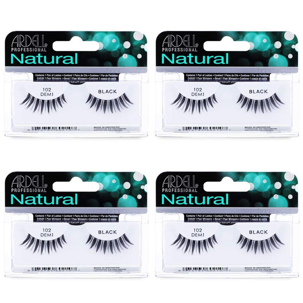 Ardell Natural Lashes False Eyelashes, Strip Lash, Eye Makeup Enhancement, Reusable, Demi 102 - Black (4 pack)