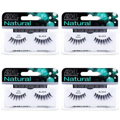 Ardell Natural Lashes False Eyelashes, Strip Lash, Eye Makeup Enhancement, Reusable, Demi 102 - Black (4 pack)