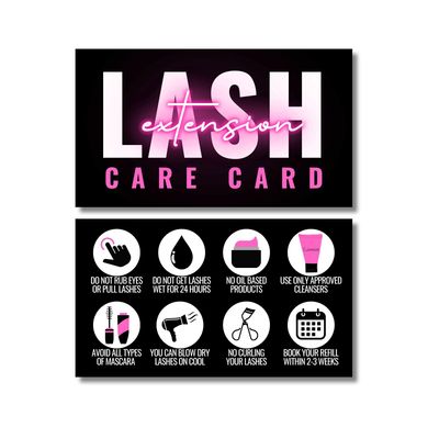 Cute Modern Lash Extension After Care CardsPack of 55 business card size. Eyelash extensions supplies great for your lash extension kit (Hot Pink, Black and White)