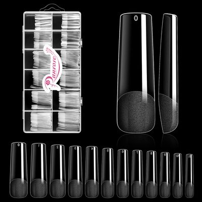 Ranrose Long Straight Nails Tips,240PCS Full Cover Soft Gel Nail Tips for Acrylic Nails Professional 12 Size Pre-shaped XXL Straight Shape False Nail Half Matte Fake Nail for Press On Nail Extensions