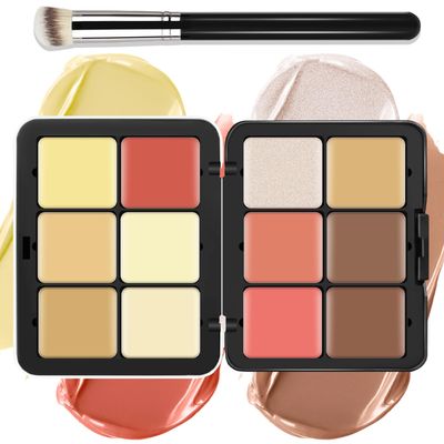 LSxia 12 Colors Cream BlushContourConcealerHighlighter Makeup Palette for Cheeks - Multi-functional Makeup Palette with Brush, Natural Matte Long Wearing, Waterproof Face Makeup Palette (#05)