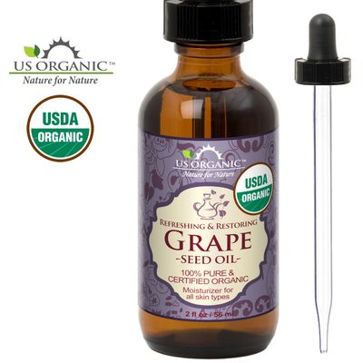 US Organic Grape Seed Oil, USDA Certified Organic, 100% Pure & Natural, Cold Pressed Virgin, Unrefined, in Amber Glass Bottle wGlass Eye dropper for Easy Application (2 oz (56 ml))