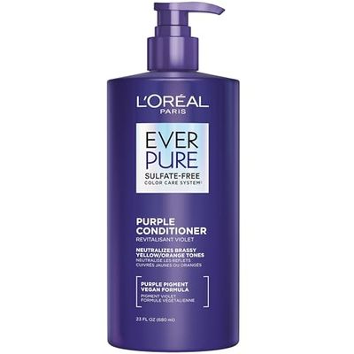 LOreal Paris Sulfate Free Brass Toning Purple Conditioner for Blonde, Bleached, Silver, or Brown Highlighted Hair, EverPure, 23 Fl Oz (Packaging May Vary)