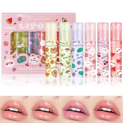Bekoeen Lip Gloss Clear Jelly Lipstick Set, 6Pcs Roll On Lip Gloss Long Lasting Moisturizing Lip Balm Lip Glow Oil Nutritious Balm Lip Makeup for Women Girls