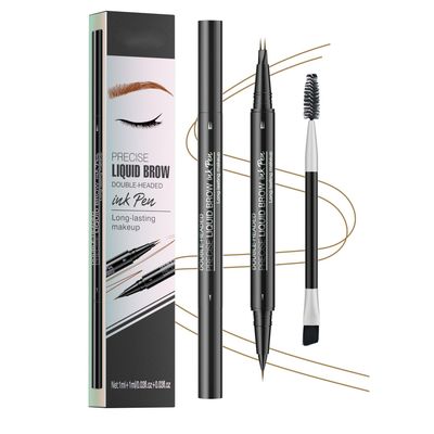 Microblading Eyebrow Pencil,2-in-1 Dual-Ended Eyebrow Pen with 2 Tip brow pen and Precise Brush-Tip,Brow Pen for Natural Waterproof and Long-Lasting Brows (Brown)