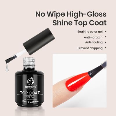 Beetles Top Coat Base Gel &amp; Nail Glue Set-3Pcs No Wipe Top Coat &amp; Base Coat with 5 In 1 Nail Glue Shine Effect Long Lasting Soak Off Uv Light Lamp Diy Valentine's Day Gift for Women