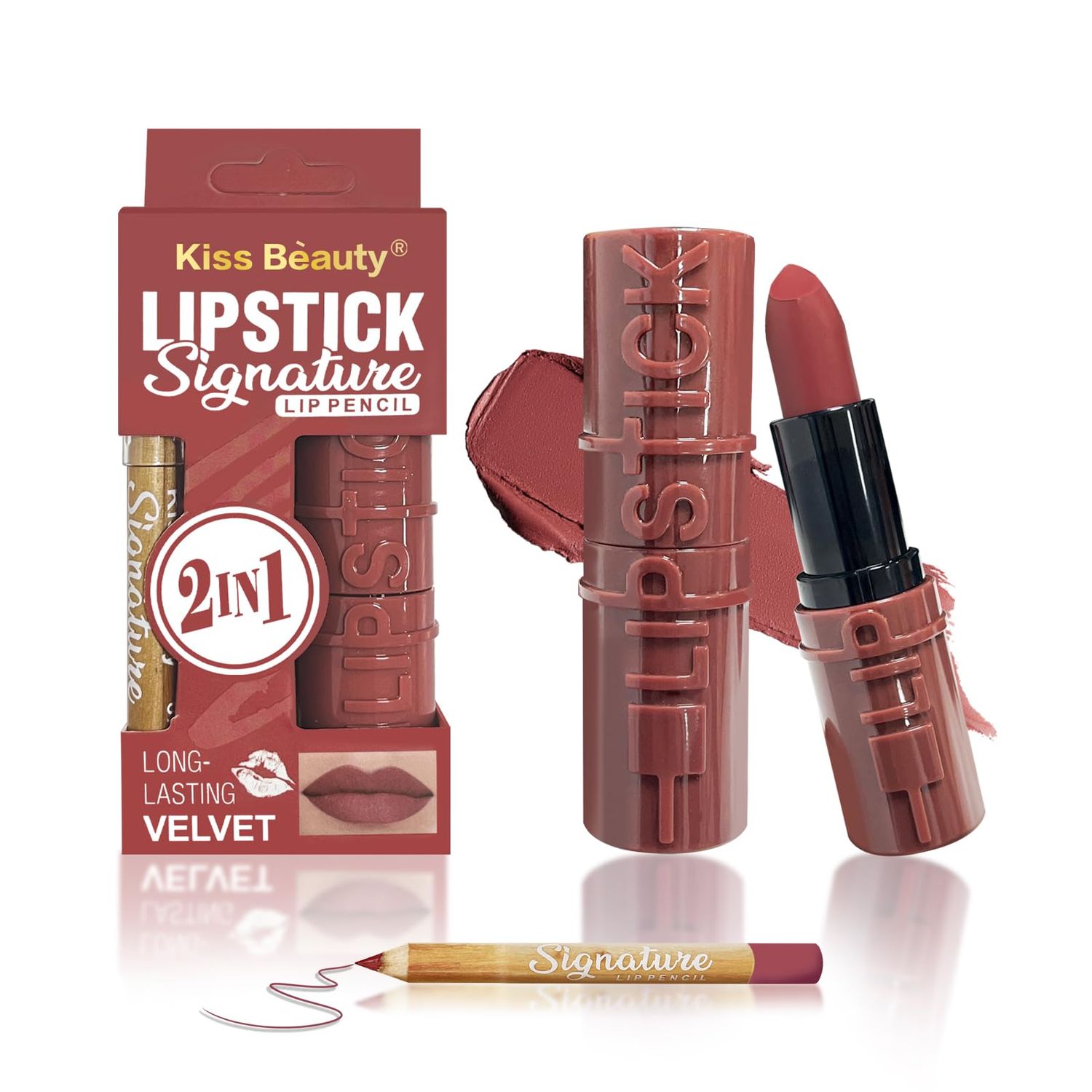 JOSURBEAUTY Lip Duo Liner and Lipstick - Long-lasting Waterproof Lip Color with Lip Liner Pencil - Ideal Lip Gloss for Women