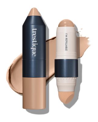 trestique Foundation Stick, Refillable Foundation Face Stick with Built-In Foundation Sponge, Clean Beauty Medium Coverage Foundation, Sustainable Foundation Makeup