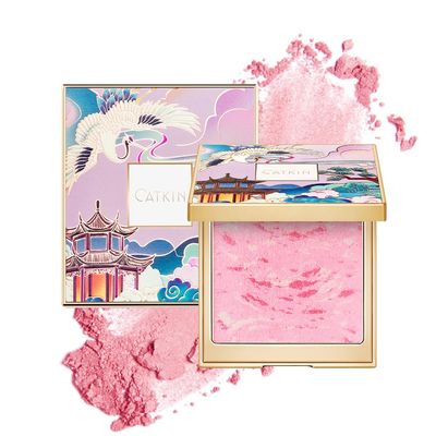 CATKIN Powder Blush for Cheek Blusher Natural Shimmering Blush &amp; Highlight 2 in 1 Creamy Blendable Baked Blush Palette 10g C01 Drunk in Blossom