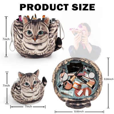 Openhahaha Drawstring Makeup Bag, Cat Makeup Bag, Travel Makeup Organizer, Cosmetic Pouch Bag, Cat Gift for Women, Lay Flat Makeup Bag Gifts for Cat Lovers