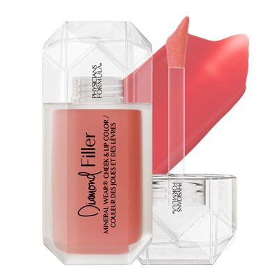 Physicians Formula Mineral WearDiamond Filler Cheek &amp; Lip Color, Serum-to-Cream Multi-Use Liquid Blush Formula, Plumps &amp; Smooths for Fuller Looking Cheeks &amp; Lips, Monochromatic Look - Brilliant Peach