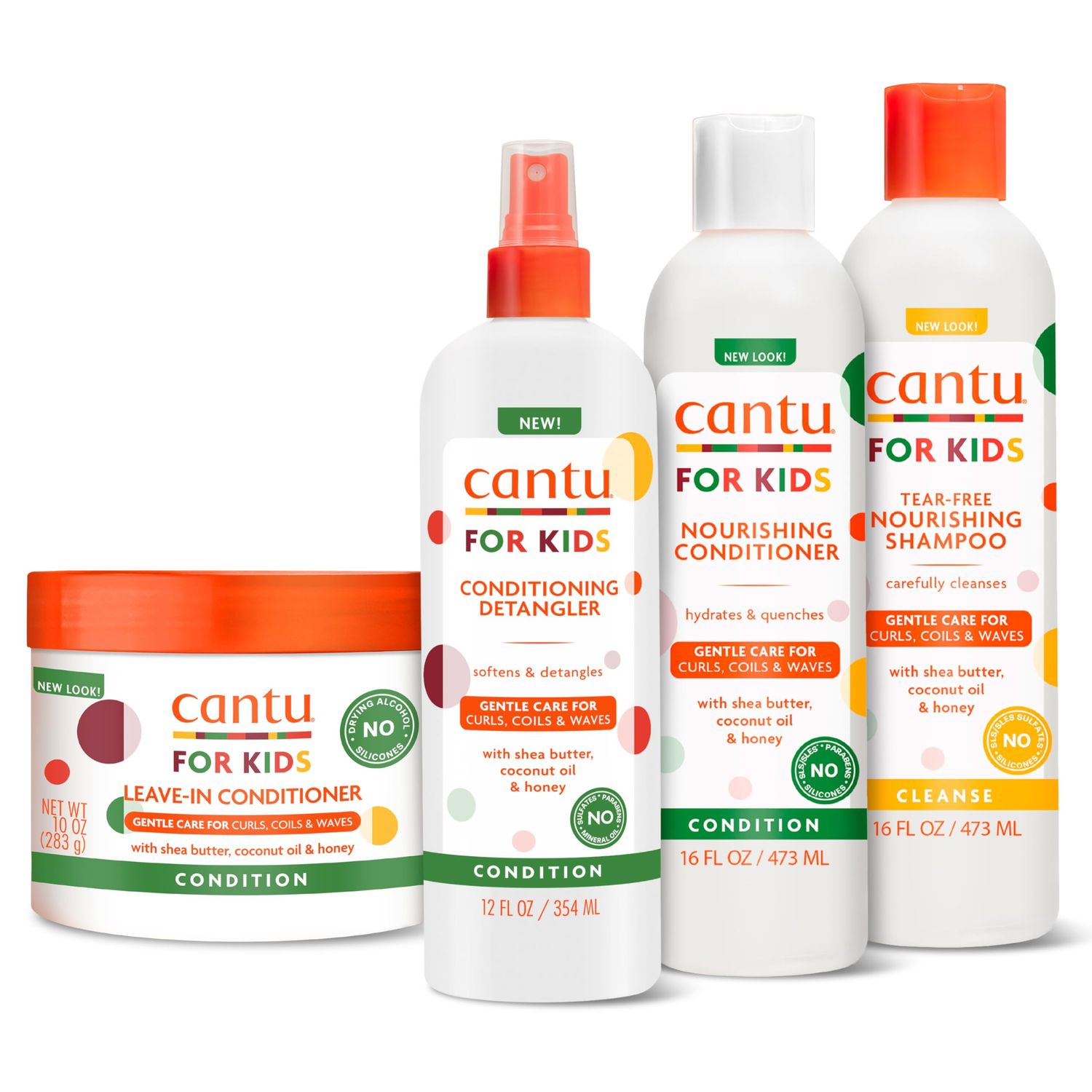 Cantu Care for Kids Haircare Regimen Set with Large Size Shampoo  Conditioner  Detangler  Leave-In Conditioner (Pack of 4)